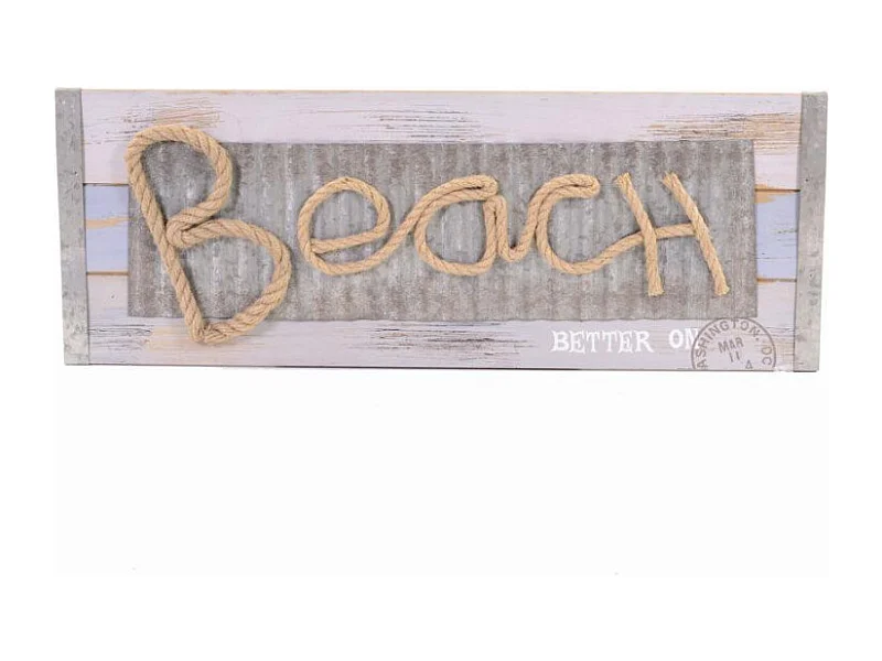 Targhetta mare legno beach corda rettangolare cm 60x22x2,5