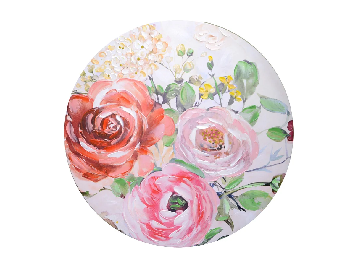 Quadro legno fiori rosso tondo cm ø80h2,6