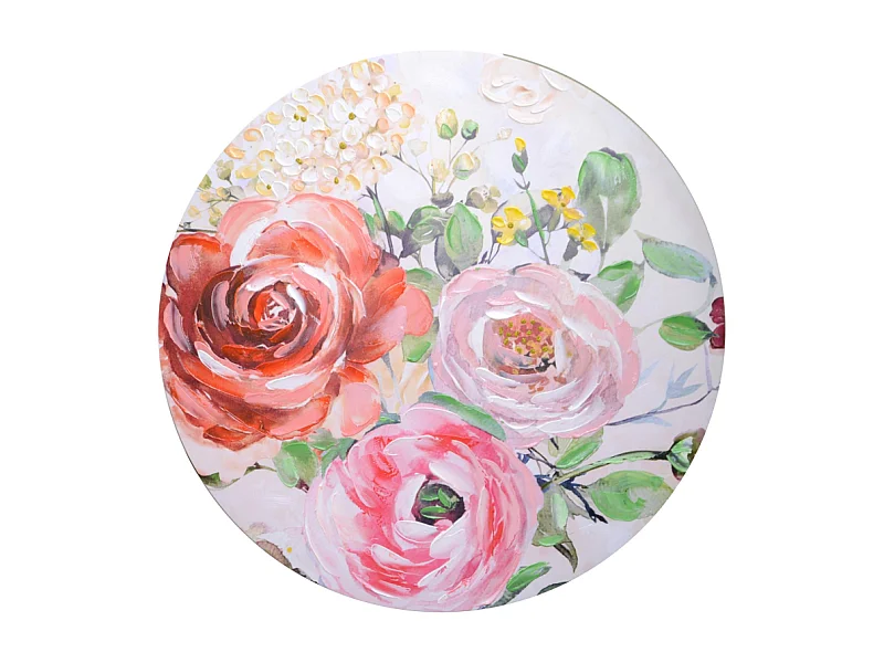 Quadro legno fiori rosso tondo cm ø80h2,6