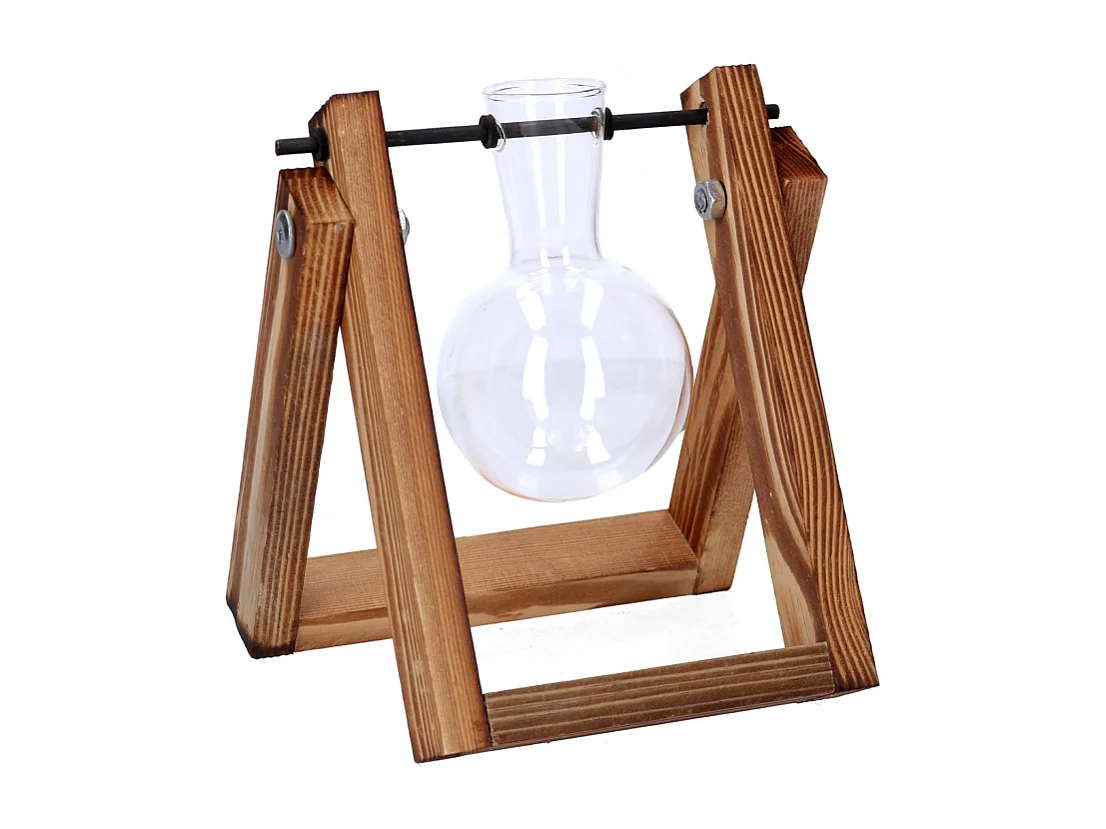 Portafiori legno con vetro 1 posto cm14x5,5/9,5h16