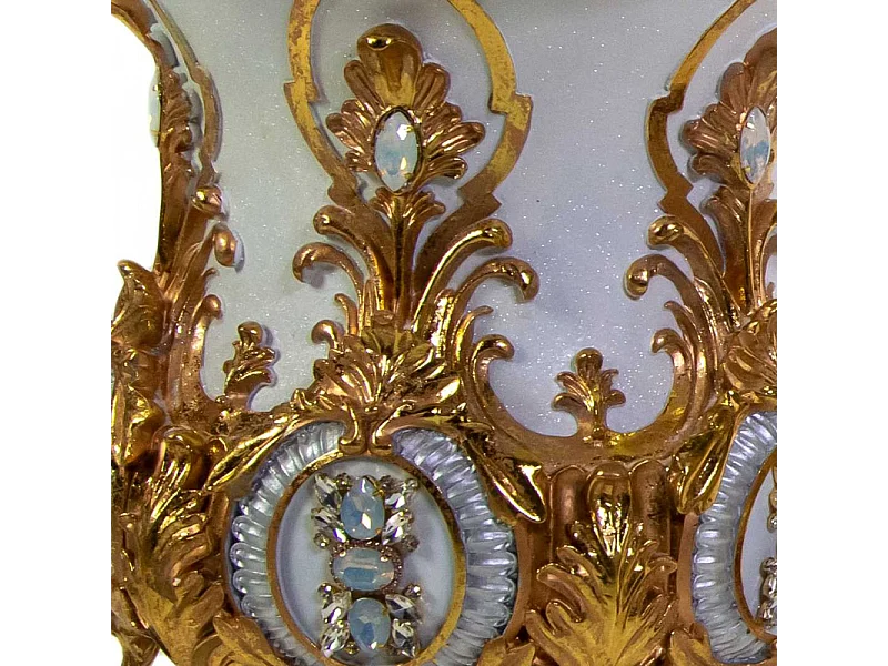 Portavaso resina oro e bianco cm 61,7x53,8h69,7