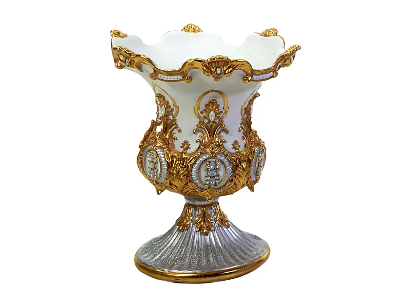 Portavaso resina oro e bianco cm 61,7x53,8h69,7