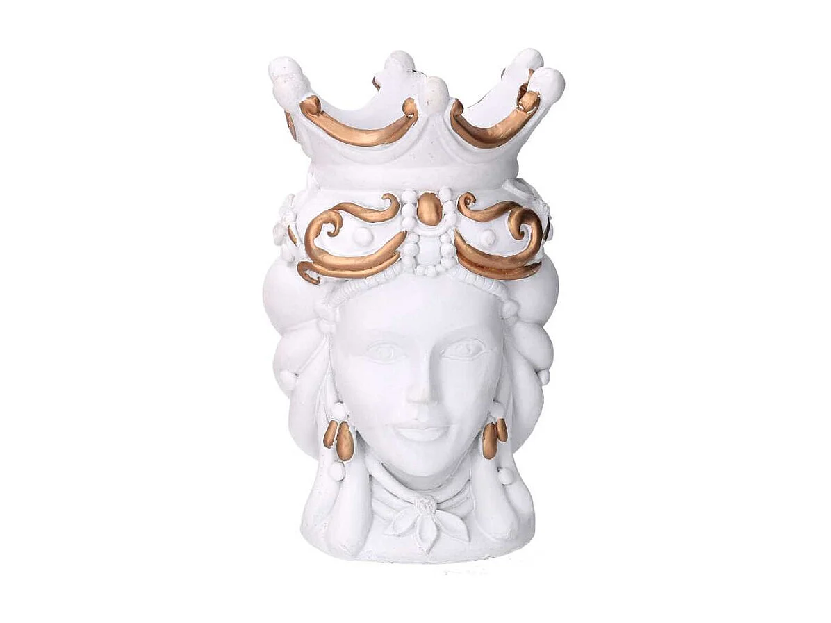 Portavaso resina busto regina bianco cm 14x14,5h26