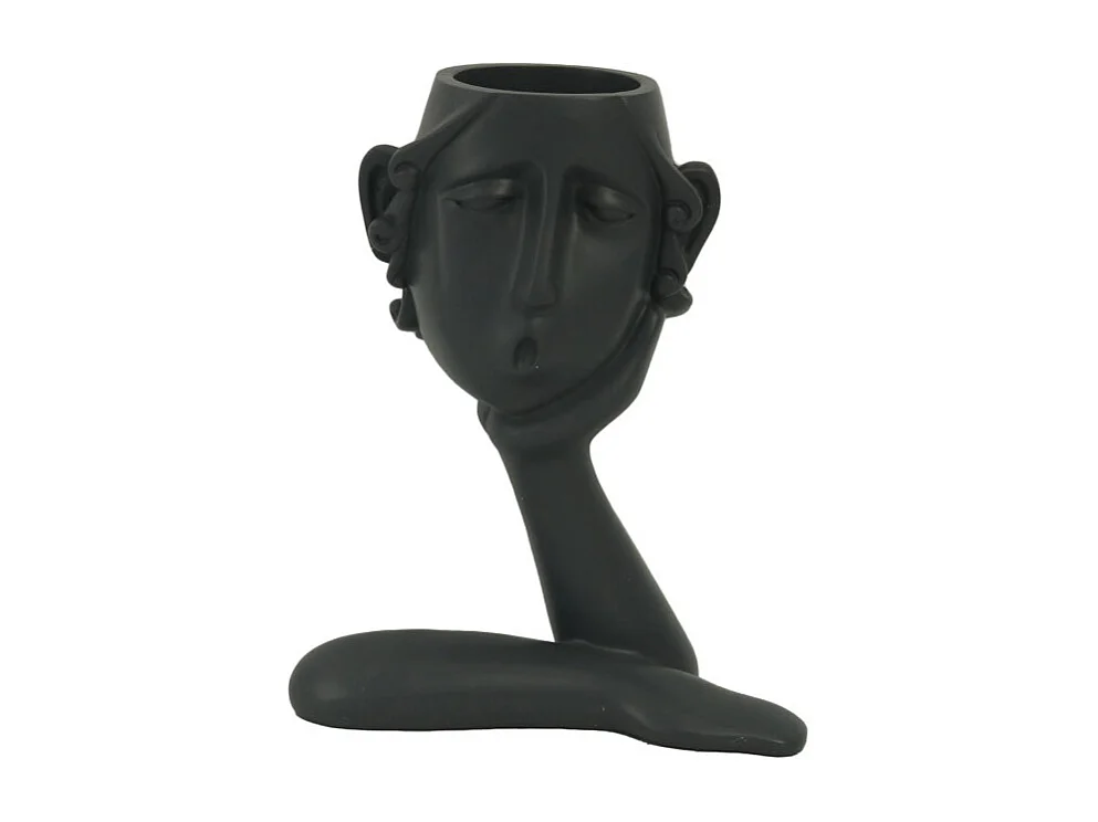 Portavaso resina viso nero cm 16x8h20