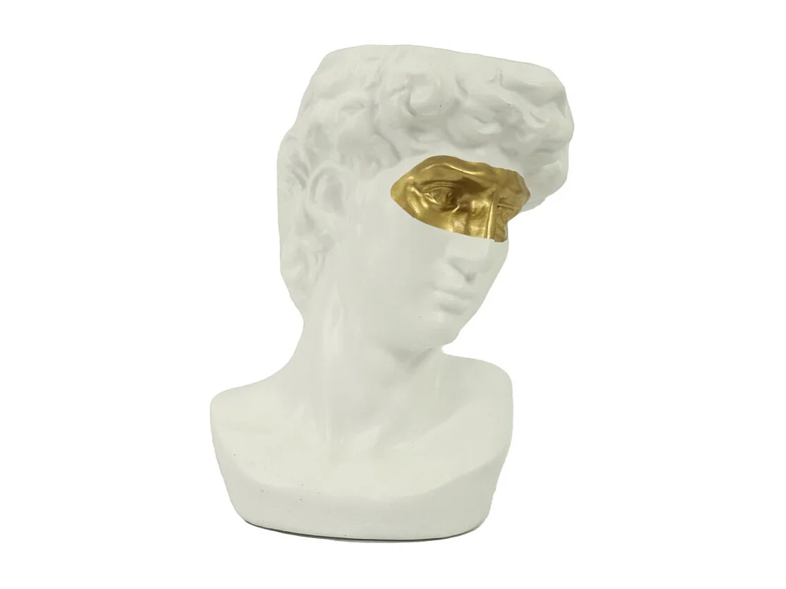 Portavaso resina busto bianco oro cm 17x15h24