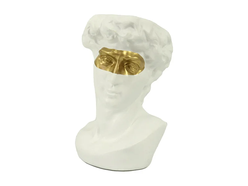 Portavaso resina busto bianco oro cm 17x15h24