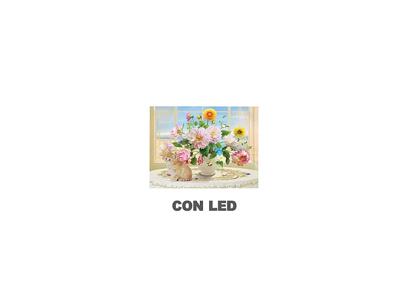 Quadro led vaso di fiori bianco rettangolare cm40x30x1,8