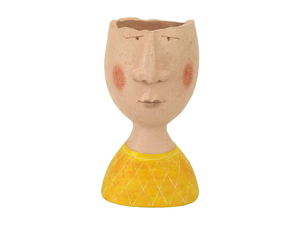 Portavaso resina viso giallo crema cm 18x12h32