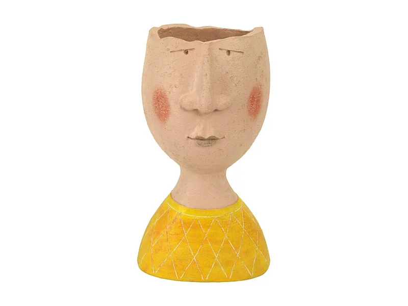 Portavaso resina viso giallo crema cm 18x12h32