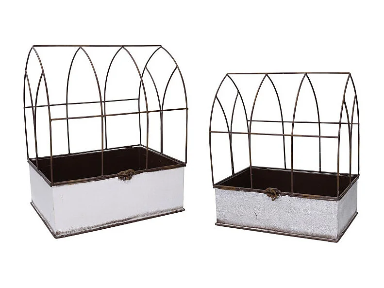 Portavaso metallo 1-2 gabbia bianco rettangolare cm 36x25h13/44