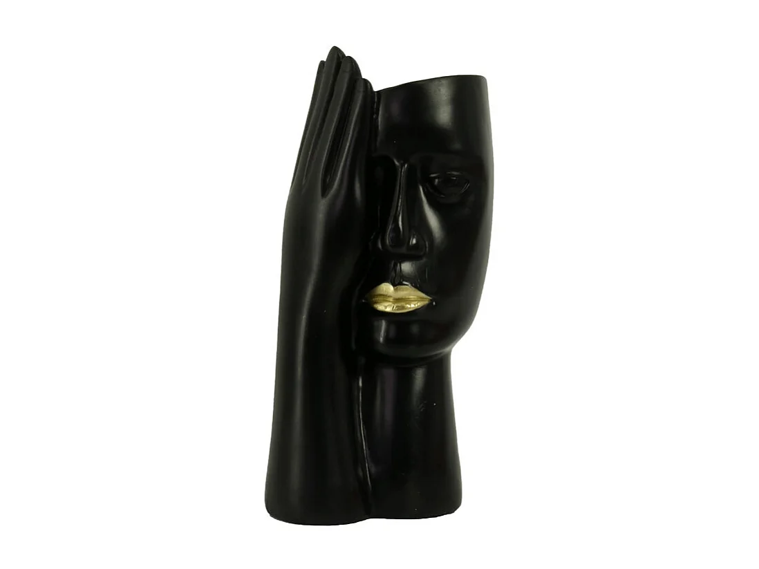 Portavaso resina viso nero cm 15x12h29