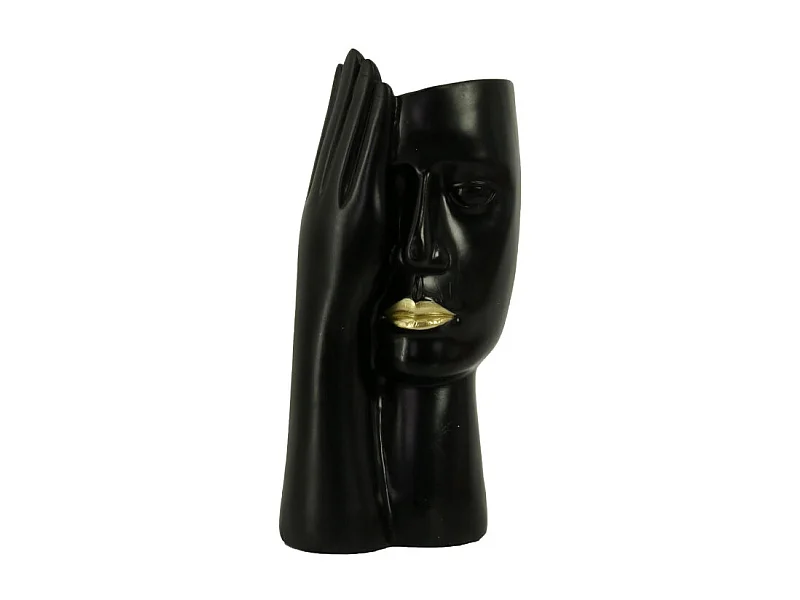 Portavaso resina viso nero cm 15x12h29