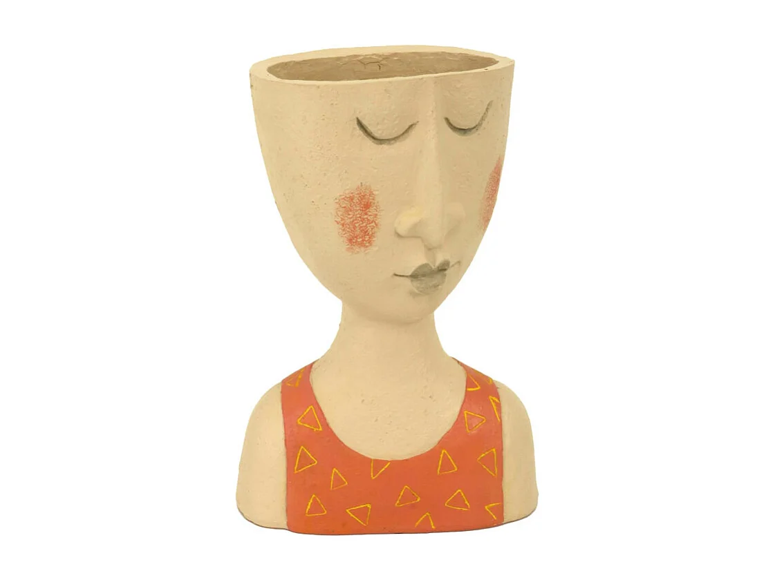 Portavaso resina viso corallo crema cm 15x10h27