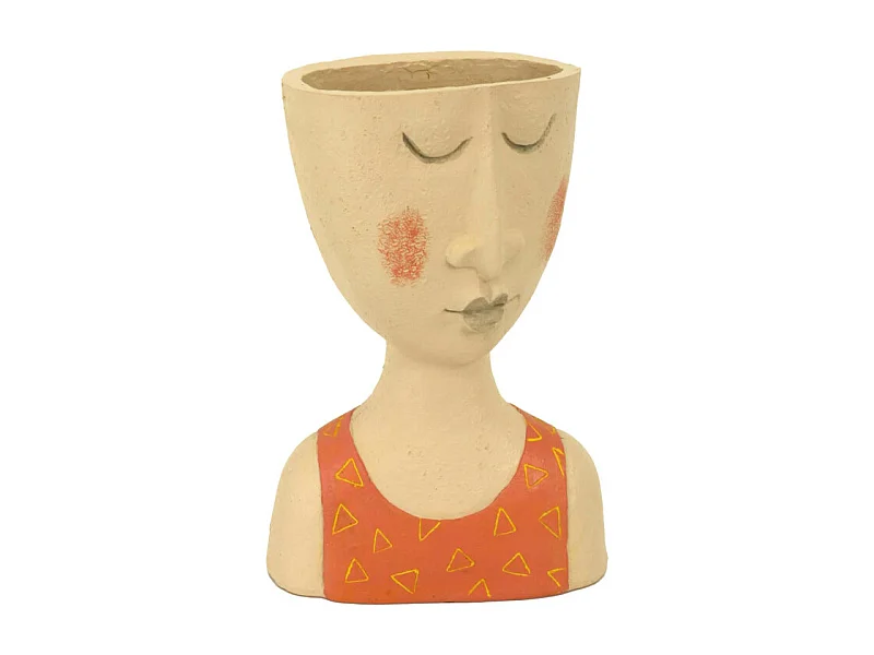 Portavaso resina viso corallo crema cm 15x10h27