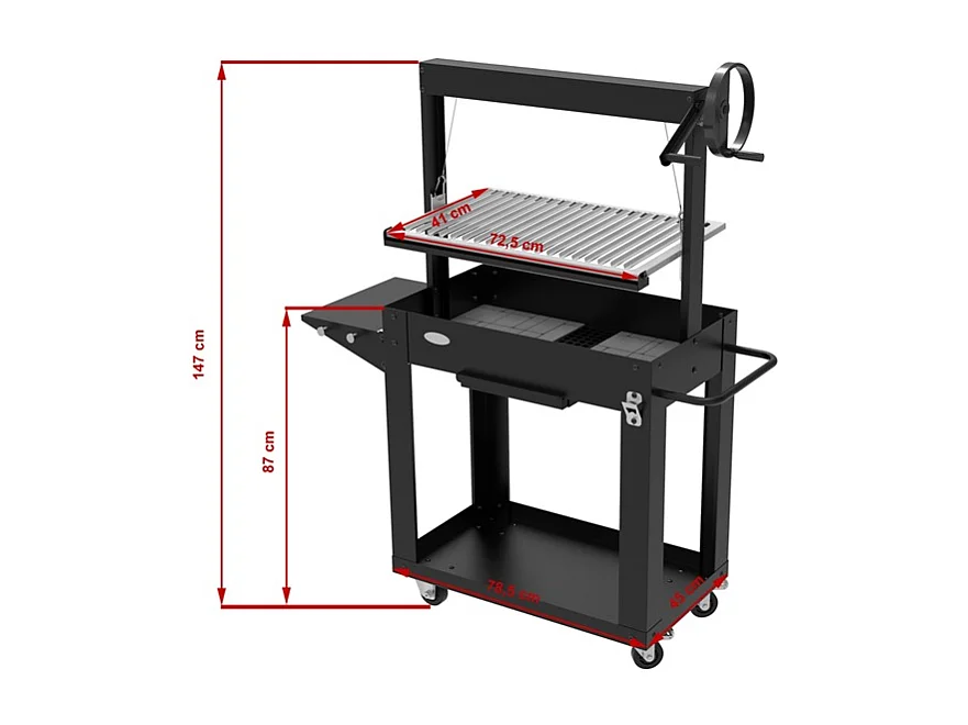 Barbecue au charbon et bois SANTA MARIA - hauteur réglable - briques réfractaires - IMOR