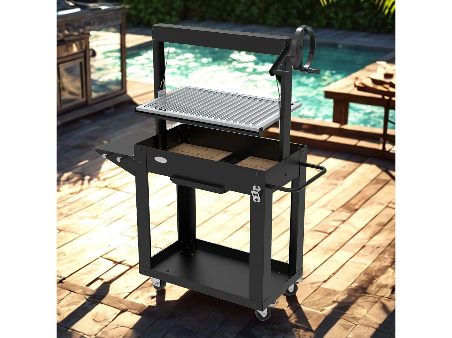 Houtskool- en houtbarbecue SANTA MARIA - in hoogte verstelbaar - vuurvaste stenen - IMOR