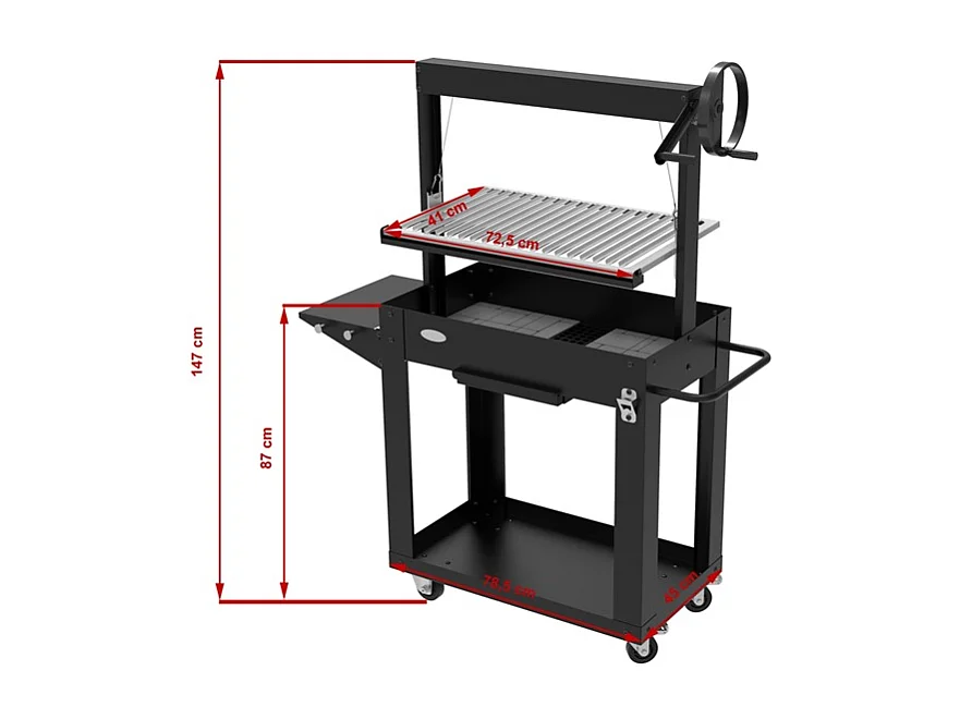 Barbecue au charbon et bois SANTA MARIA - hauteur réglable - briques réfractaires - IMOR