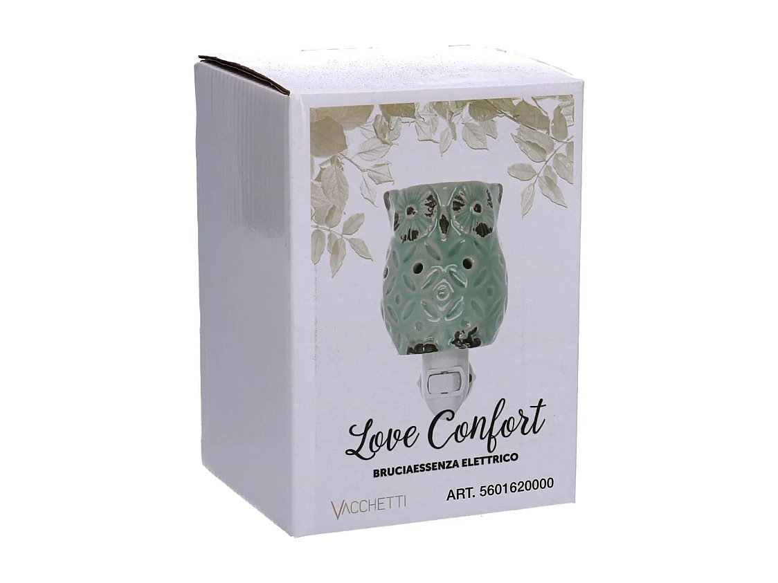 Bruciaessenze plug ceramica gufo verde cm7,7x10h13,4