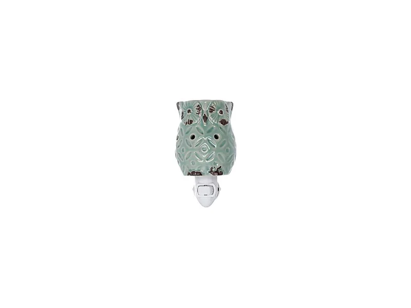 Bruciaessenze plug ceramica gufo verde cm7,7x10h13,4