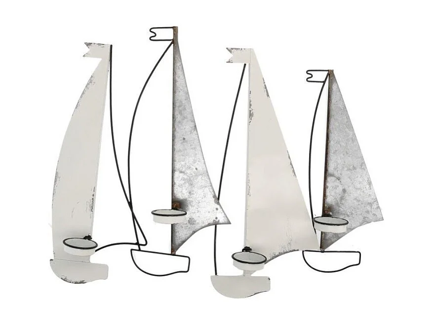 Portacandele mare metallo bianco grigiobarche 4p cm 59,7x8,3h48,3