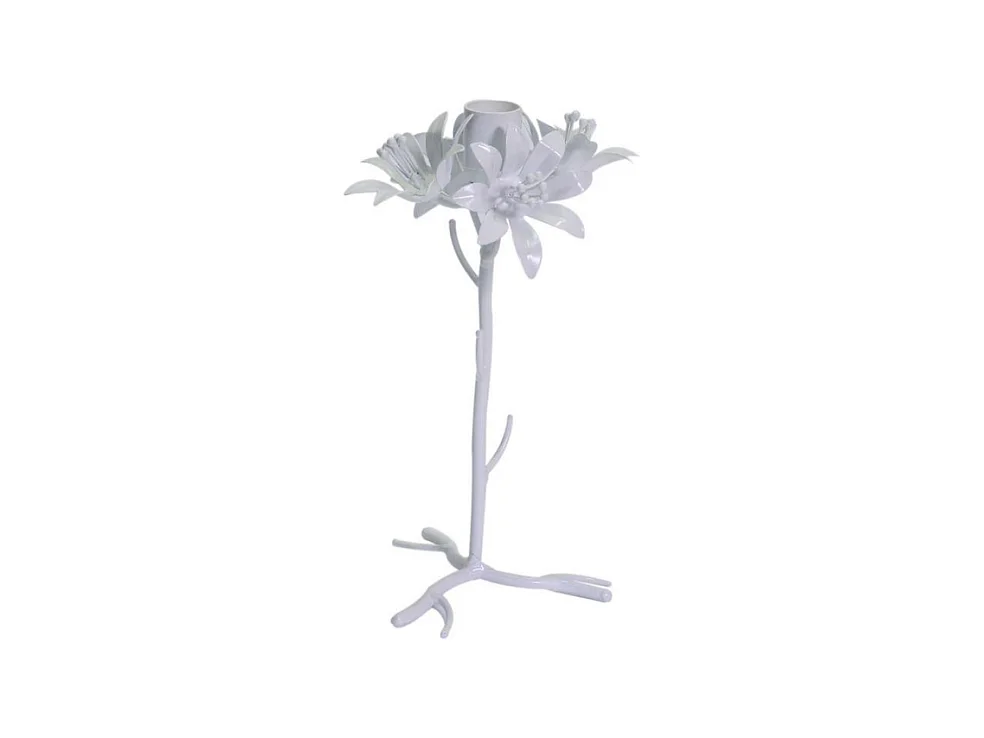 Portacandele metallo bianco fiore cm ø12h22