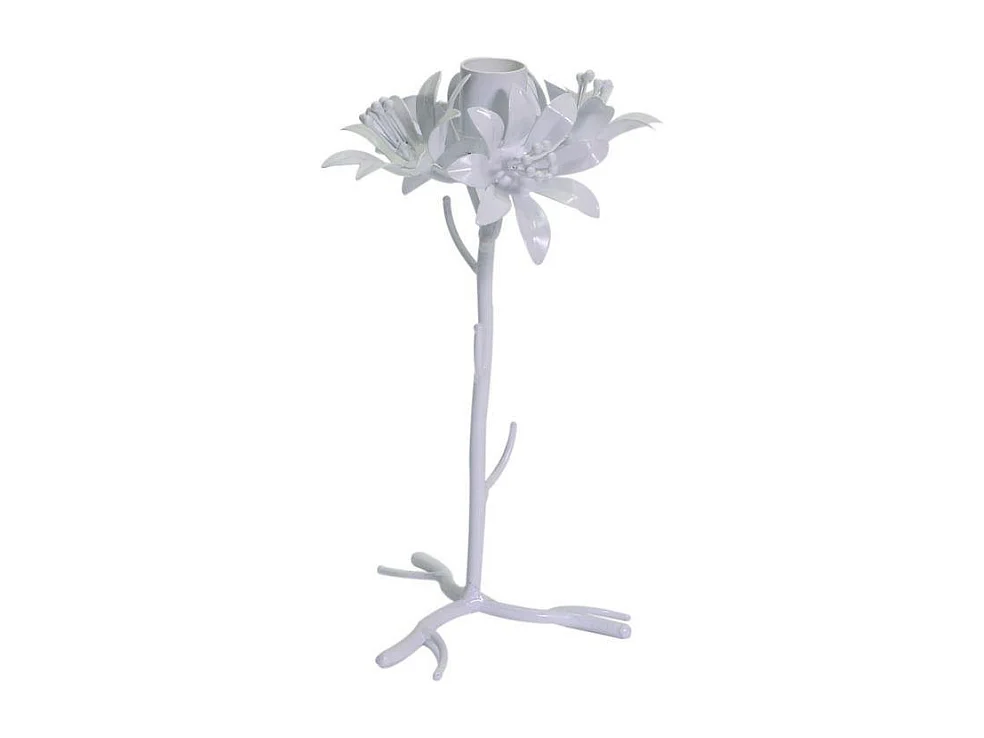Portacandele metallo bianco fiore cm ø12h22