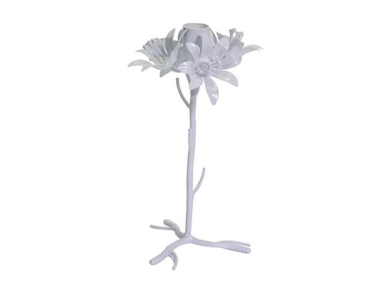 Portacandele metallo bianco fiore cm ø12h22