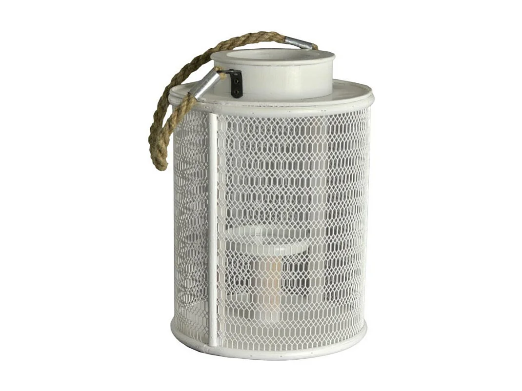 Portacandele legno bianco con manico corda grande cm 15,5x15,5h23