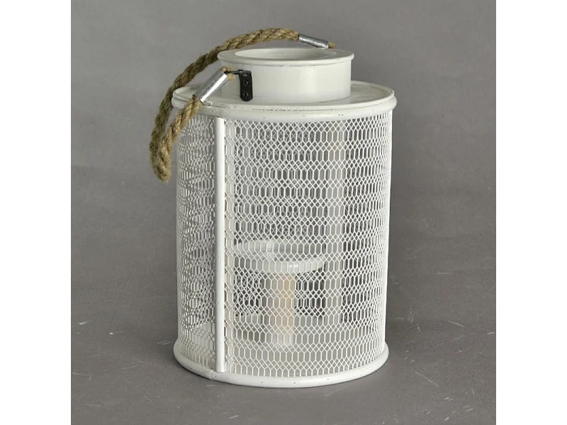 Portacandele legno bianco con manico corda grande cm 15,5x15,5h23