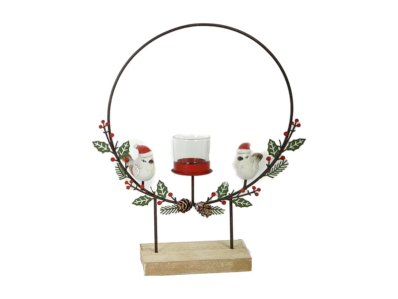 Portacandele metallo con uccellini rosso cm 29x7h35