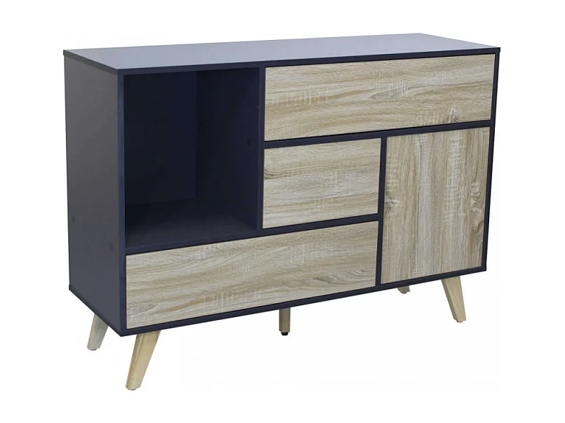 Wohnzimmer-Sideboard Emory aus Melamin mit Schubladen und Tür - Anthrazit