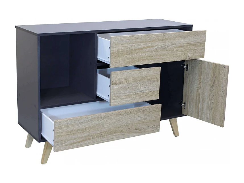 Wohnzimmer-Sideboard Emory aus Melamin mit Schubladen und Tür - Anthrazit