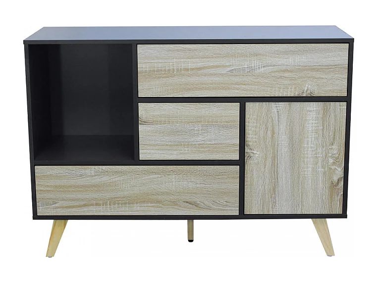 Wohnzimmer-Sideboard Emory aus Melamin mit Schubladen und Tür - Anthrazit