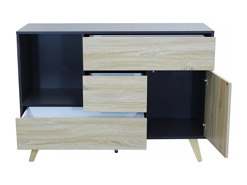 Wohnzimmer-Sideboard Emory aus Melamin mit Schubladen und Tür - Anthrazit