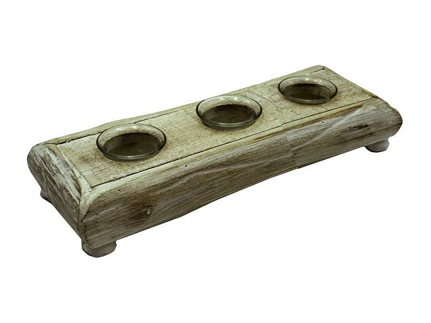 Portacandele legno sbiancato 3p cm35x12h7