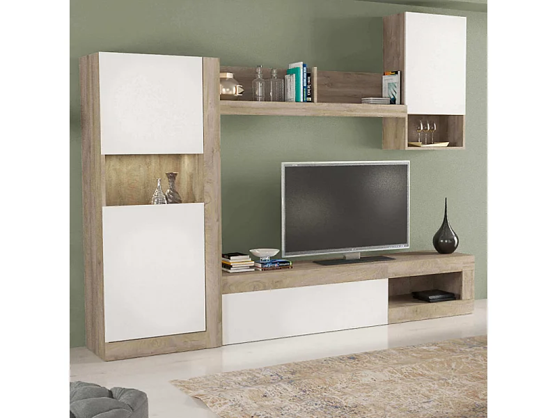 PARETE SOGGIORNO ROOMY BIANCO E ROVERE CHIARO