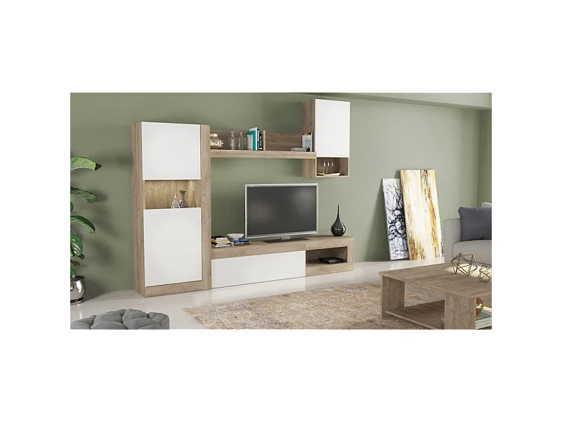 PARETE SOGGIORNO ROOMY BIANCO E ROVERE CHIARO