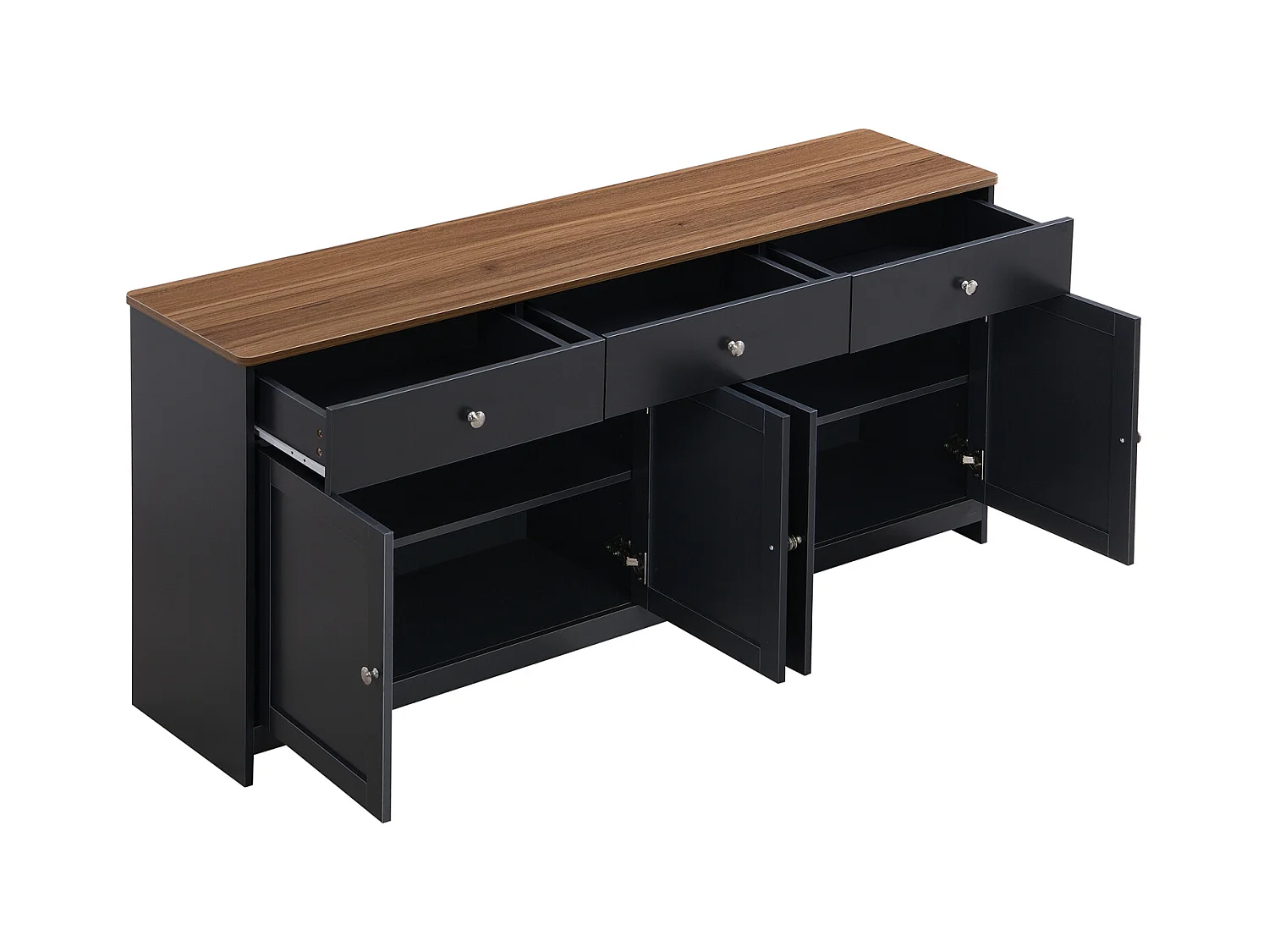 Buffet de 160 cm Avec 3 Tiroirs et 4 Portes, Plateau en Grain de Bois