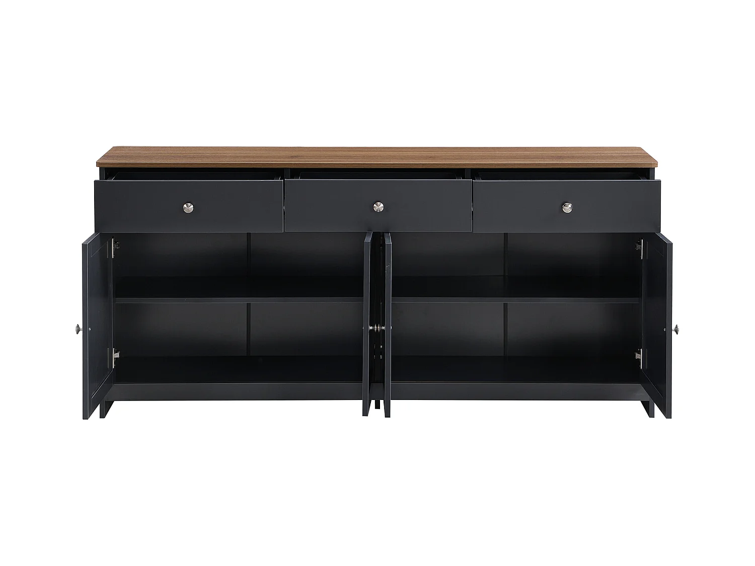 Buffet de 160 cm Avec 3 Tiroirs et 4 Portes, Plateau en Grain de Bois