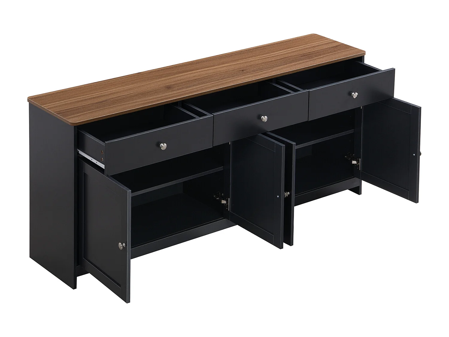 Aparador de 160 cm com 3 gavetas e 4 portas, tampo em madeira