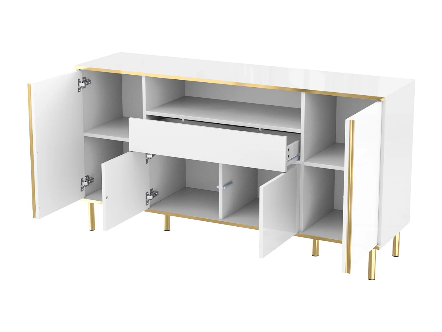 Meuble de Rangement blanc Buffet avec Quatre Portes et Deux tiroirs Armoire LED Moderne