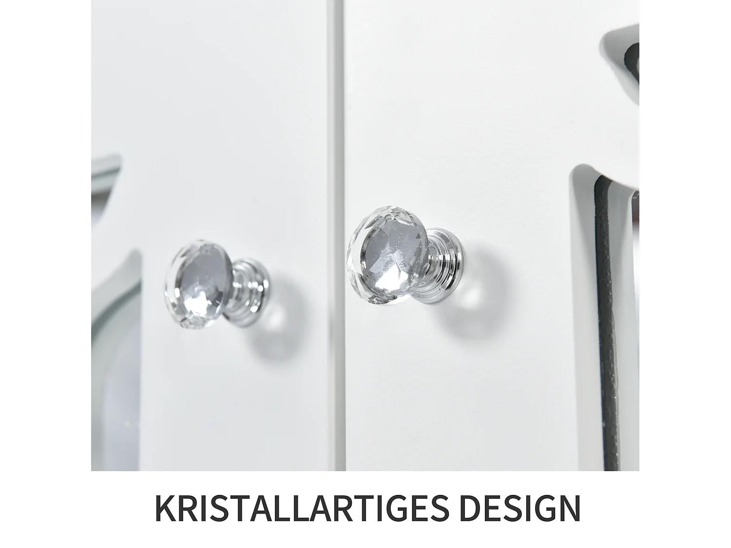 Aparador elegante com espelho branco, aparador versátil – 4 portas, prateleira ajustável