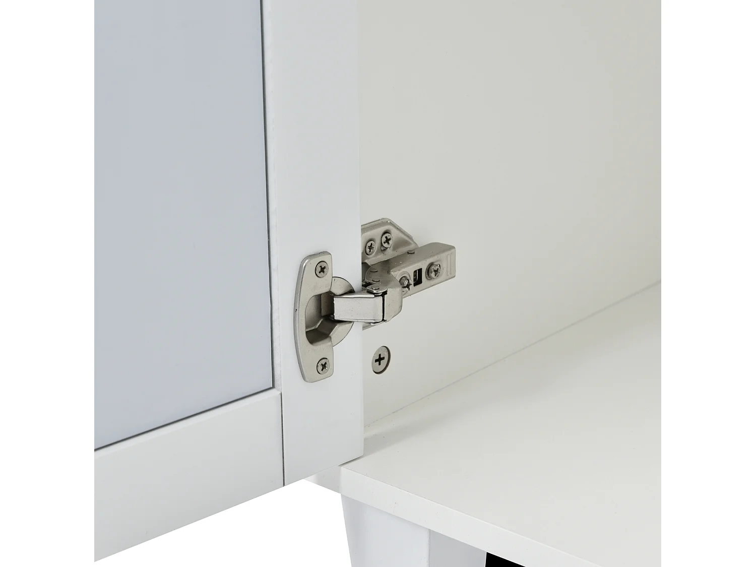 Aparador elegante com espelho branco, aparador versátil – 4 portas, prateleira ajustável