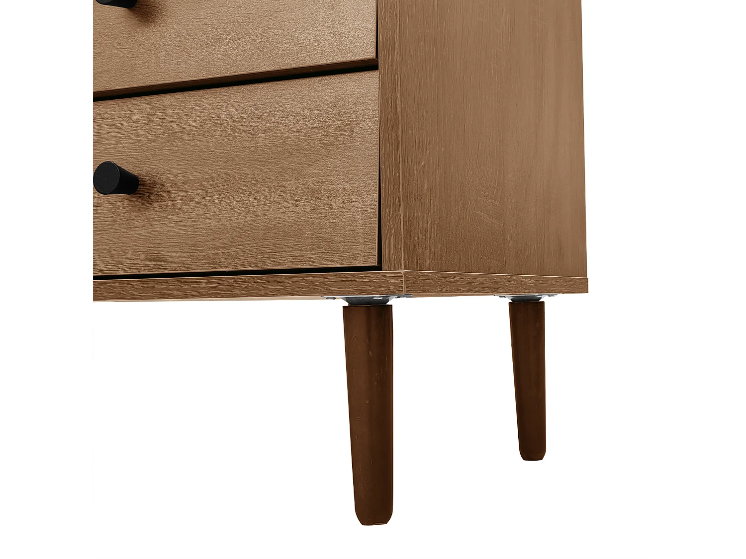 Aparador com inserto de vime - Cômoda moderna com 3 portas e 2 gavetas irregulares - Madeira escura