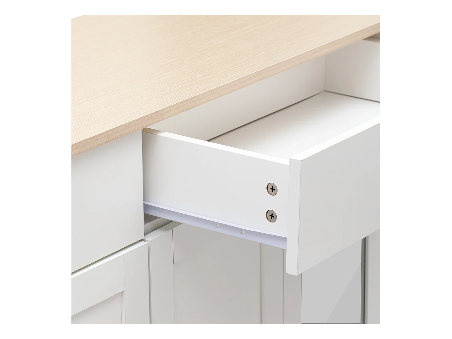 Buffet en Bois Blanc, Quatre Portes, Deux tiroirs, salon, Salle à Manger- Plateau Aspect Bois Clai