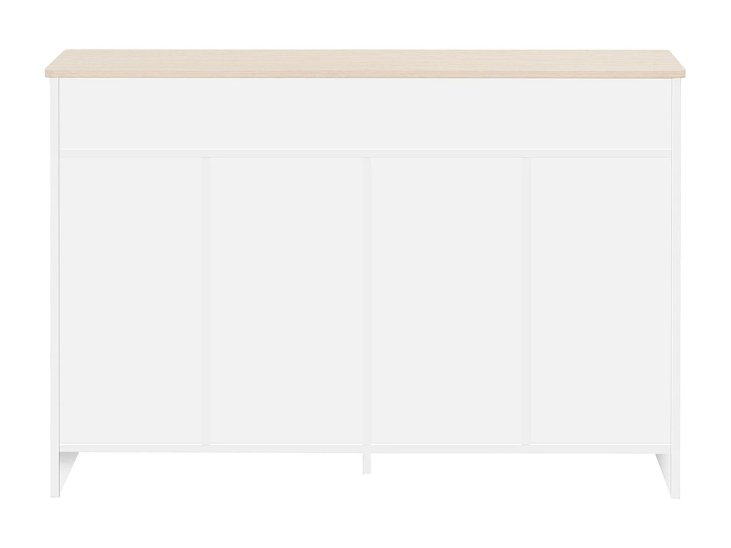 Aparador de madeira branca, quatro portas, duas gavetas, sala de estar, sala de jantar - tampo com aparência de madeira clara