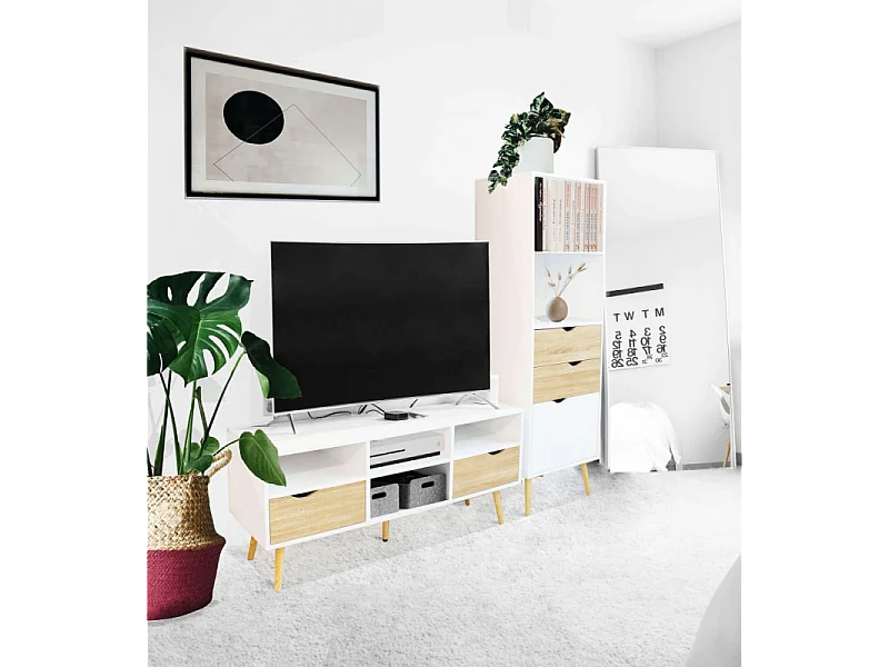 TV-Lowboard aus Holz mit Schubladen und Regalfächern Brody