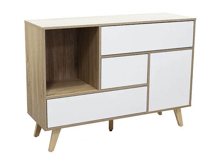 Wohnzimmer-Sideboard Emory aus Melamin mit Schubladen und Tür - Weiß
