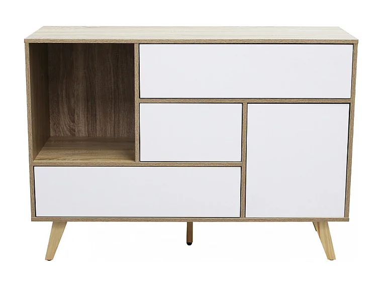 Wohnzimmer-Sideboard Emory aus Melamin mit Schubladen und Tür - Weiß