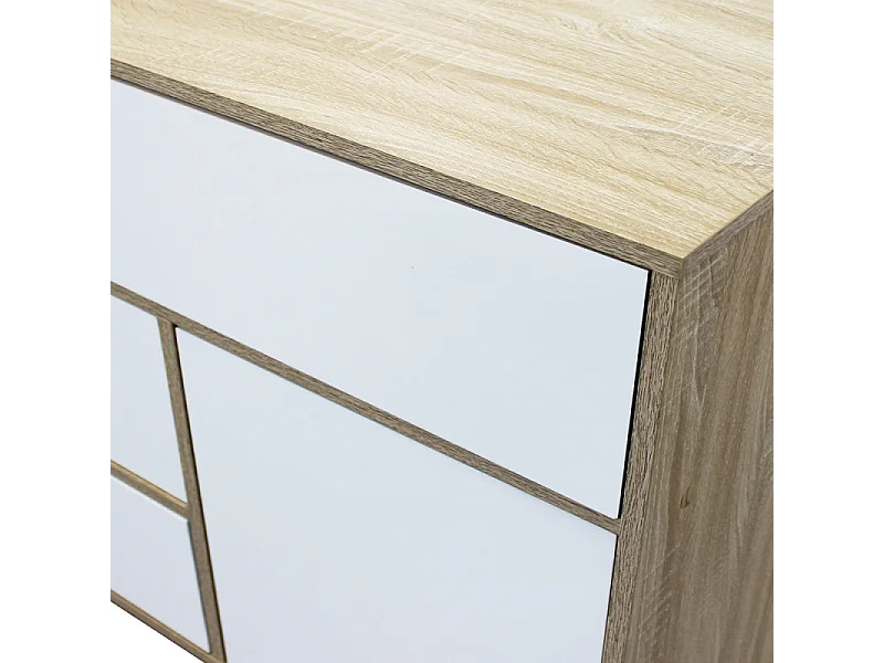 Wohnzimmer-Sideboard Emory aus Melamin mit Schubladen und Tür - Weiß